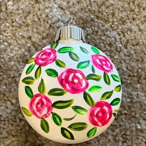 Hand painted Floral Ornament with Pink Roses and Green Leaves